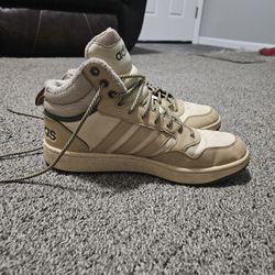 adidas Hoops Mid High Top Sneakers Beige Tan Fleece Lined Men’s Size 11