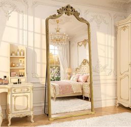 71"x32"Arched Full Length Floor Mirror, Gold Traditional Ornate Antique Carved Garland Frame Body Hanging Leaning,Full Body Mirrors for Home Decor Sha