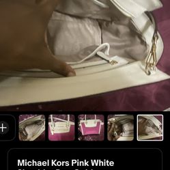 Michael Kors Pink White Shoulder Bag Gold Hardware Zip Closure Women’s Designer