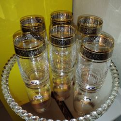 Set Of 6, Bohemia,Crystalex, Golden Platin, Glasses, Mint Condition.