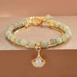 Ginkgo Leaf bracelet - crystal stone beaded bracelet for women Elegant