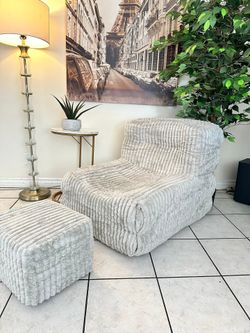 Memory Foam Bean Bag Chairs with Thickened Non-Slip Corduroy Cover,Lazy Floor Sofa, GRAY