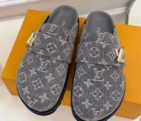 Gray Monogram Denim Mule Slippers – Women’s Size 8 / EU 39 – Brand New