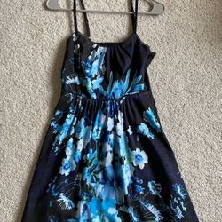 Black Sundress with Spaghetti Straps and Electric Blue Floral Patterning