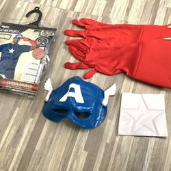 Halloween Costume, Captain America Gloves, Mask, Sticker Emblem, FITS MOST ADULTS