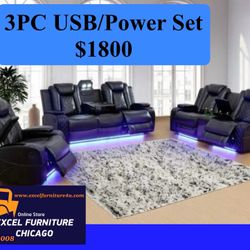 💥FREE DELIVERY💥Brand New USB/Power , LED 3PC Reclining Sofa Loveseat Chair Set 