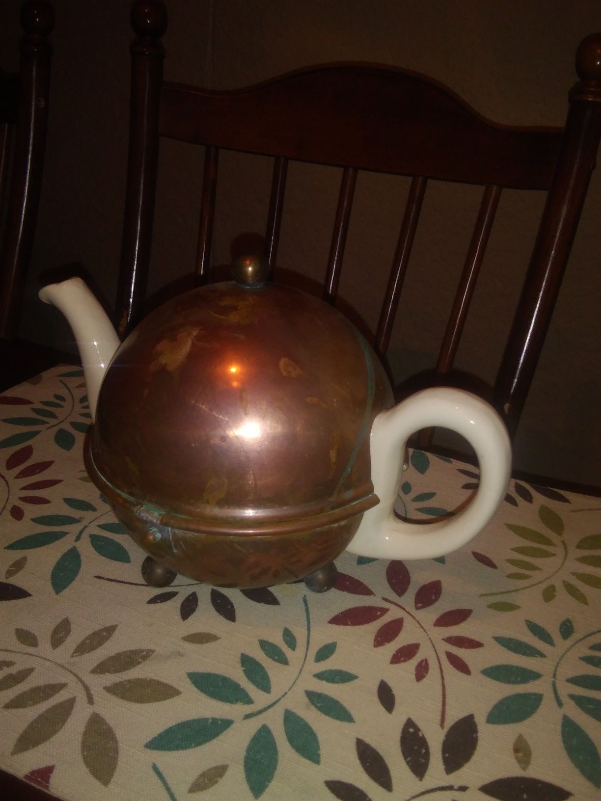 Copper and ceramic tea pot for display only chips not visible