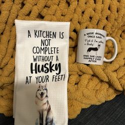 Husky Dish Towel And Mug