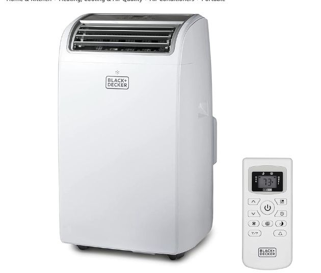 BLACK+DECKER 12,000 BTU Portable Air Conditioner up to 550 Sq.Ft. with Remote Control, White