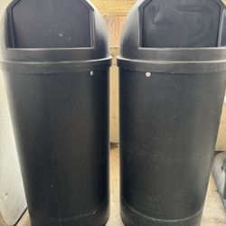 Two-Used Rubbermaid  commercial trash cans