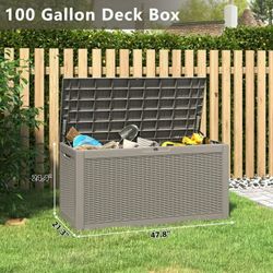 100 Gallon Resin Deck Box, Lockable Outdoor Storage Container, Water Resistant for Patio Cushions