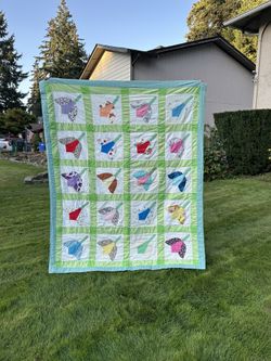 Vintage Handmade Tulip Block Patchwork Quilt