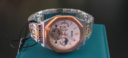 BIBI Automatic Two-Tone Skeleton White Dial, Gold Case, Bracelet.