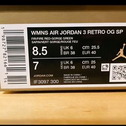 Jordan 3  Teyana Taylor Size 7 In Men's And Women's Size 8.5