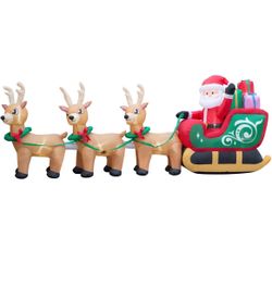 Christmas Tall Santa Ice Cream Truck Inflatable, Large 8ft Inflatable Outdoor Decorations, Blow Up X-mas Yard, Lawn & Garden, Internal Lights Built-in