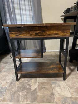 Lift-Top Nightstand / Side Table w Charging Outlets + USB