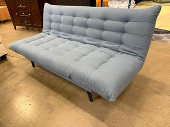 Modern Powder Blue Tufted Convertible Futon and Lounger
