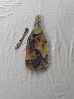 Christmas dishes- metal cheese slicer knife with glass cutting board, set of two