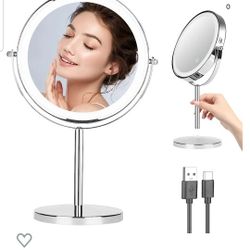 Desktop Magnifying Makeup Mirror with Lights, 8 inch Rechargeable Double Sided 1X/10X Vanity Mirror with 3 Colors Light, 360° Smart Touch Lighted Make