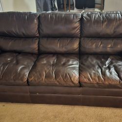Brown Leather Love Seat And Couch