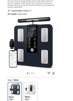 GE Smart Scale for Body Weight: 8-Electrode Digital Bathroom Scale for Weight Fat BMI Muscle Mass Full Body Composition Analyzer 50 Measurements Bluet