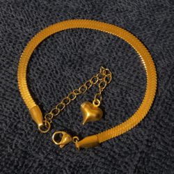 6”-8” Goldtone Herringbone Bracelet With Heart Charm