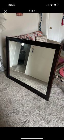 Large Dark Brown Wood Framed Mirror