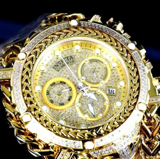 Invicta Reserve Gladiator 2.92CTW Diamond Swiss Gold Plated Steel 61mm Watch Like New