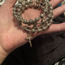 Silver beaded Unique bracelet/anklet with cross! 