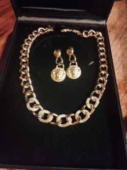 Chain And Pierce Earrings Set (Not Gold)