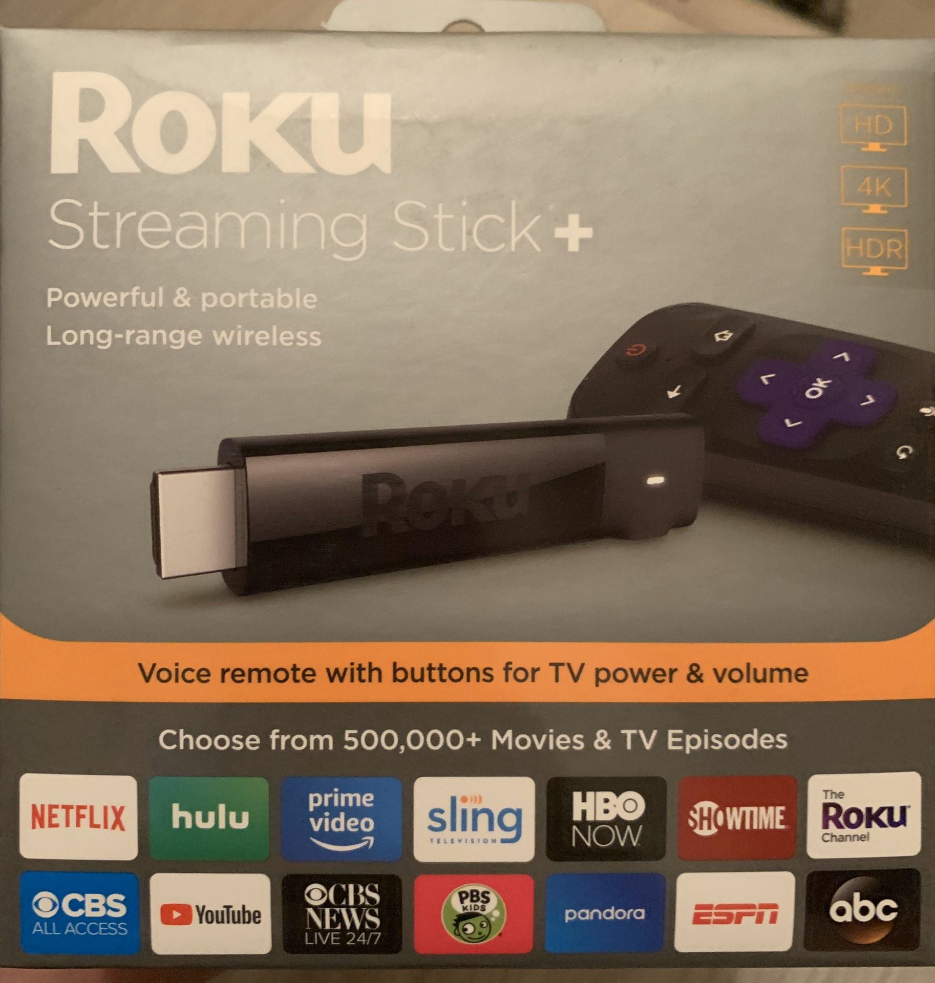 Roku 4K Ultra HD HDR Media Streaming Stick+ with Voice Remote - 3810R