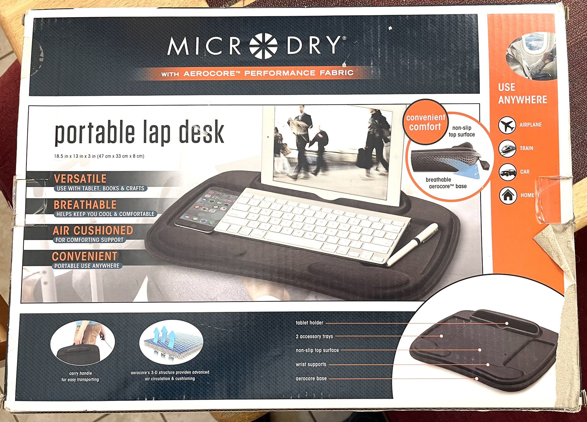 Micro Dry Portable Black Lap Desk Laptop Tablet Craft Holder Tray with Aerocore Performance Fabric