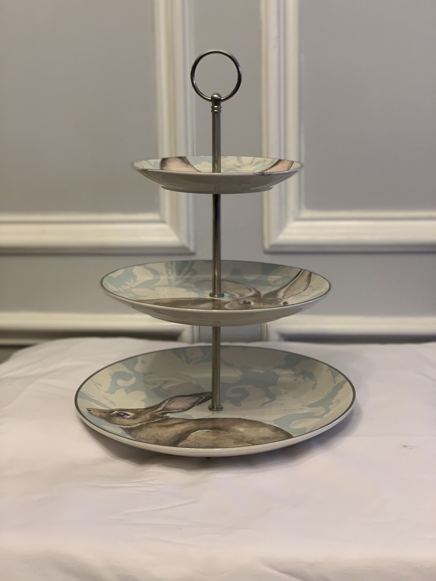 Williams Sonoma Damask Bunny Three Tier Stand