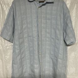 Light Gray Plaid Short Sleeve Button Shirt XXL Casual Summer