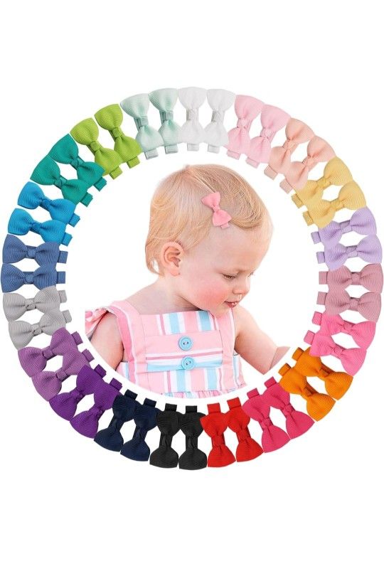CÉLLOT Baby Hair Clips 40PCS Fully Lined Tiny 2" Hair Bows Alligator Clips for Infants and Toddlers in Pairs