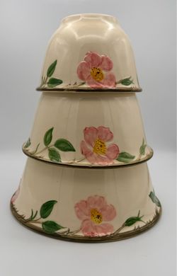 Half Moon Stamp Franciscan Desert Rose 3 Nesting Mixing Bowls Calif Hard to Find