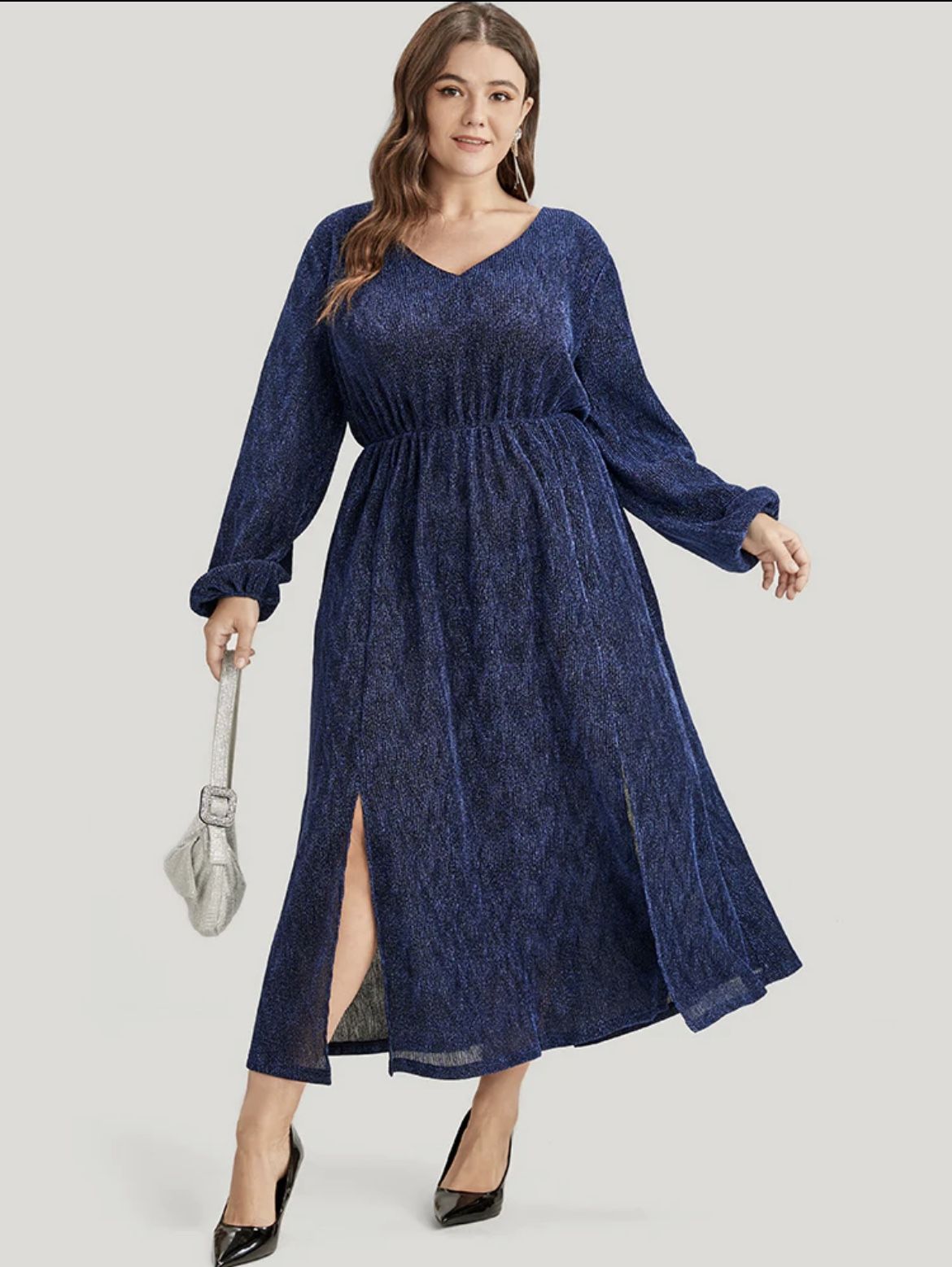 Sleeve Sequin Dress Dark Blue / 28/5X Brand New Plus Size Bloom Chic