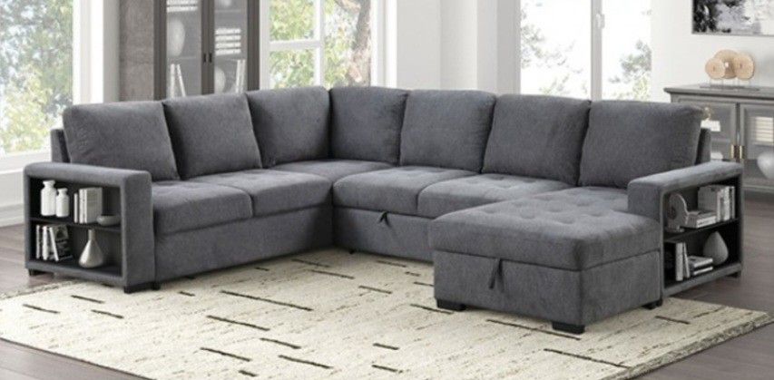 Brand New Grey Sectional Sofa Storage Sleeper