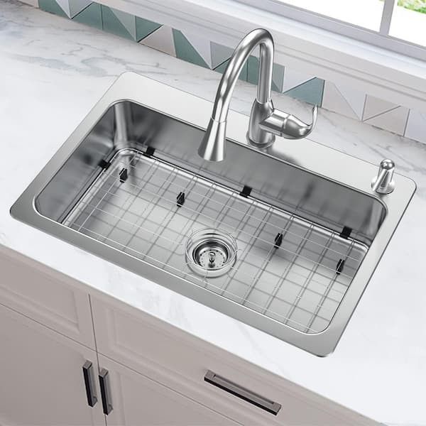 Glacier Bay Bratten 33 in. Drop-In Single Bowl Kitchen Sink with Pull-Down Faucet