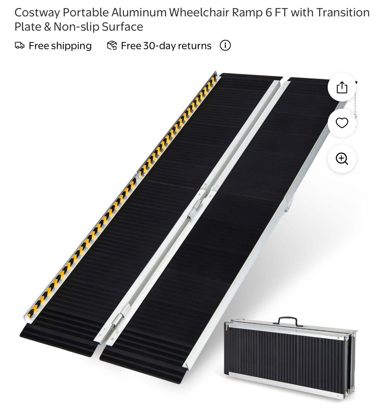 Costway Portable Aluminum Wheelchair Ramp 6 FT with Transition Plate & Non-slip Surface