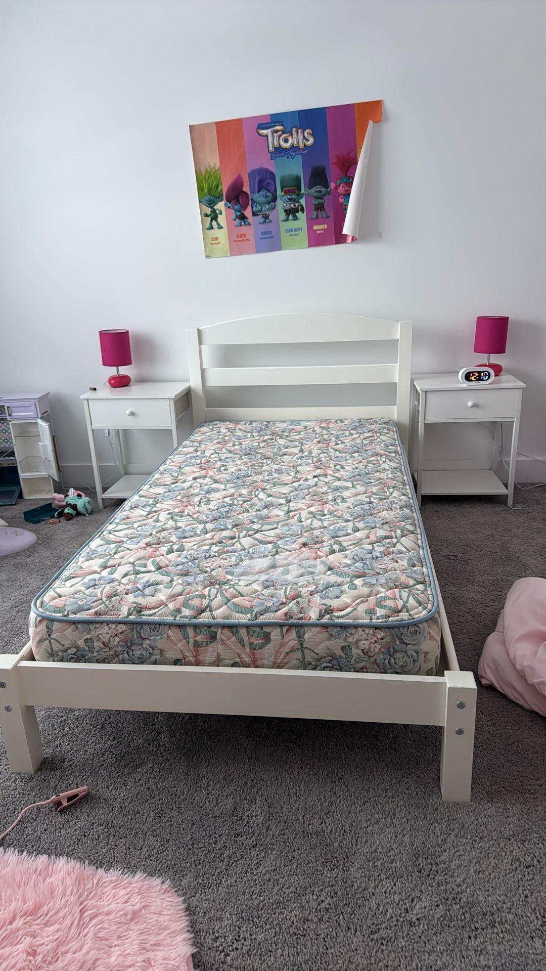 Twin Bed Frame, Mattress, And Night Stands