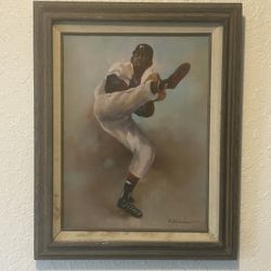 Vintage Painting Of baseball player in the process of pitching Signed By Artist