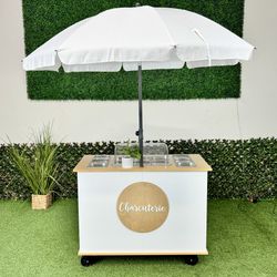 Catering cart 4ft wooden cart mini pancake cart charcuterie cart snack cart fruit bar trays and umbrella not included new made to order