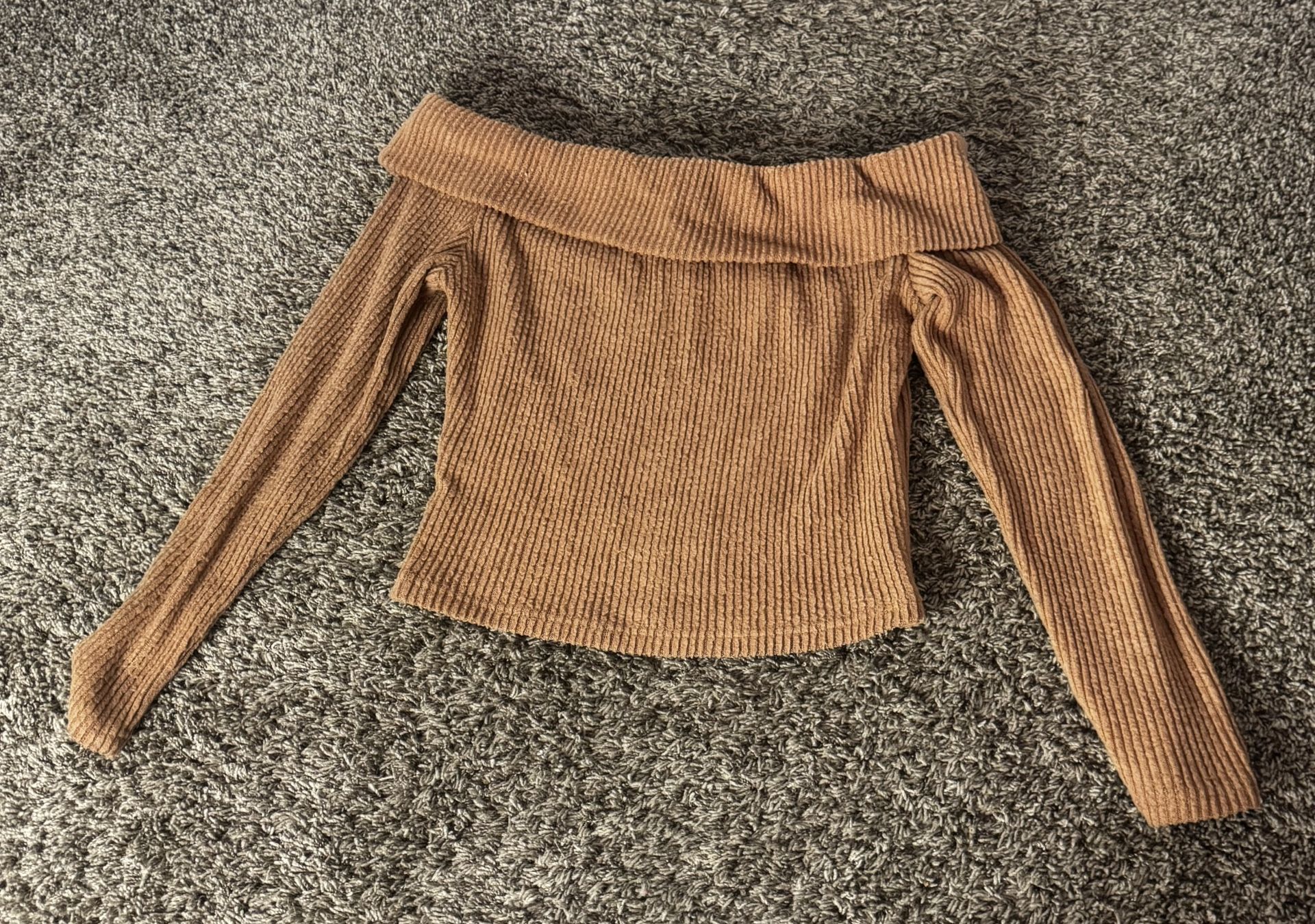 Brown Off The Shoulder Long Sleeve Top