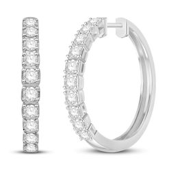 Diamond Hoop Earrings 1 ct tw Round 14K White Gold