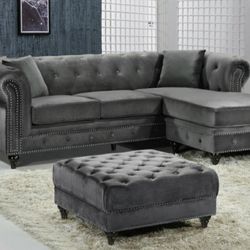 Sabrina Grey Velvet 2pc. Reversible Sectional

