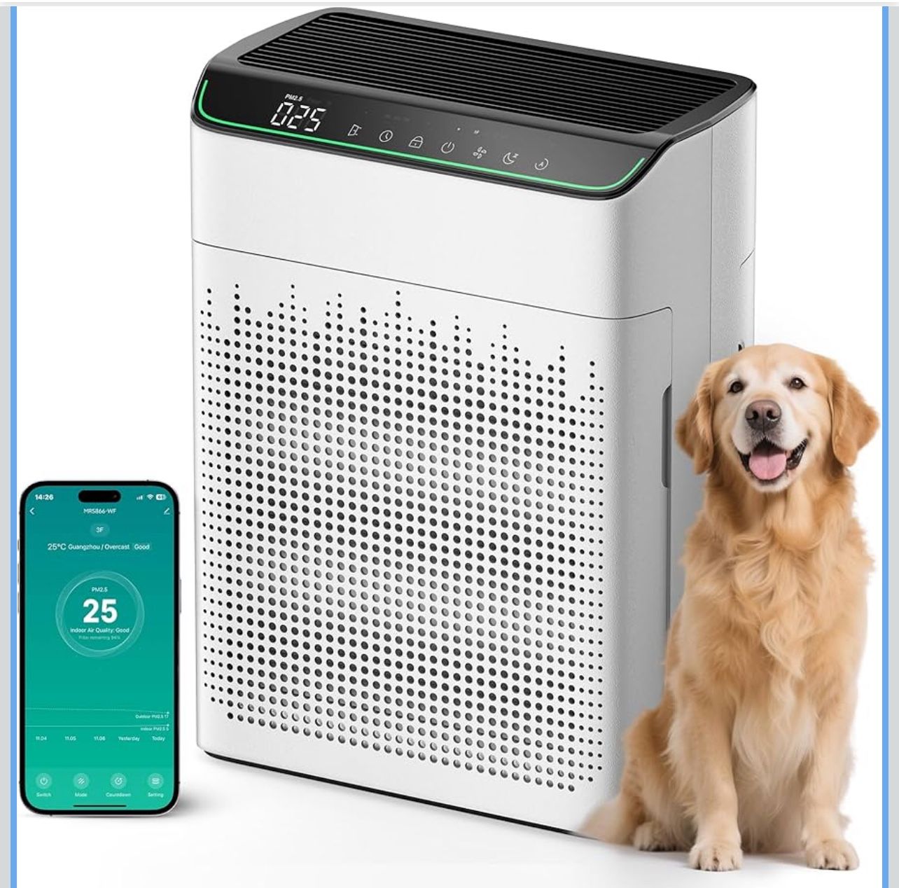 Air Purifiers for Home Large Room Up to 1690 ft² Double-sided Air Inlet Smart WiFi Alexa Compatible PM 2.5 Air Quality Monitor for Smoke and Odor 23dB