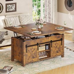 Lift Top Coffee Table, 4 in 1 Convertible Coffee Tables with Storage and Hidden Compartment for Living Room, Farmhouse Coffee Table Converts to Dining