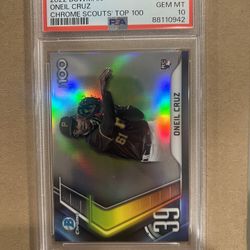 2022 Bowman Chrome ONEIL CRUZ Scouts Top 100 Rookie PSA 10 Gem MT ~ Pirates Card