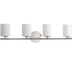 4-Light Polished Nickel Etched Glass Modern Bathroom Vanity Light